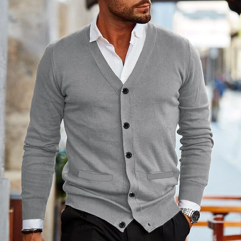 Cardigan homme manches longues col V boutonné