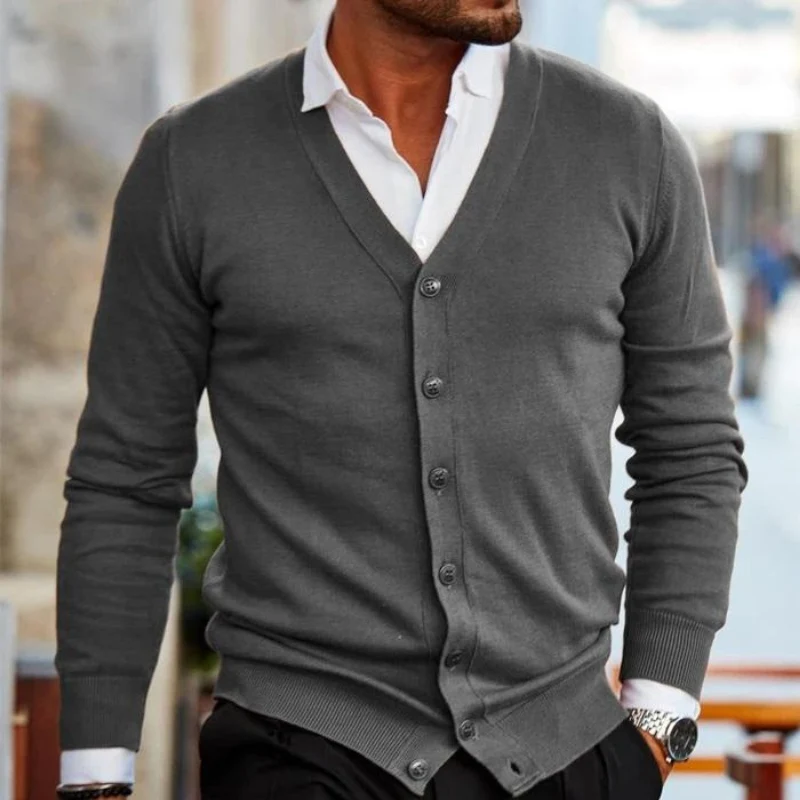 Cardigan homme manches longues col V boutonné