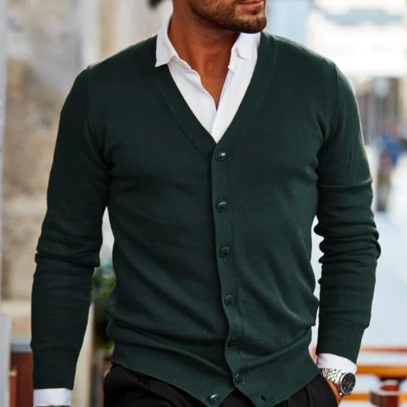 Cardigan homme manches longues col V boutonné