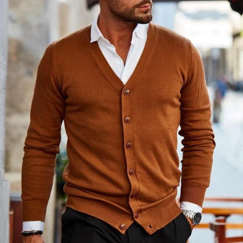 Cardigan homme manches longues col V boutonné