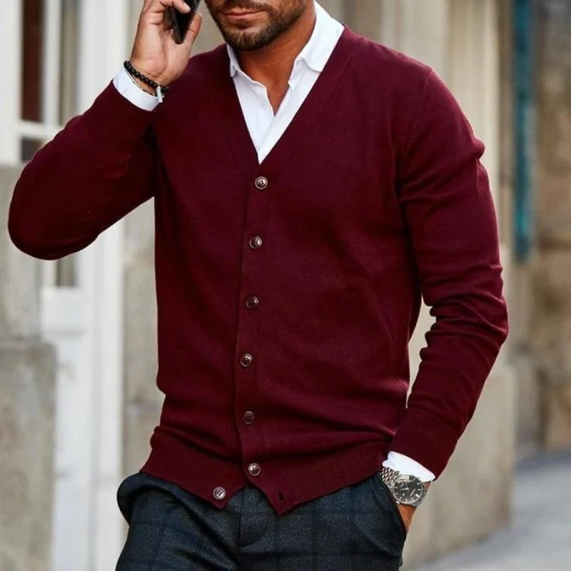 Cardigan homme manches longues col V boutonné