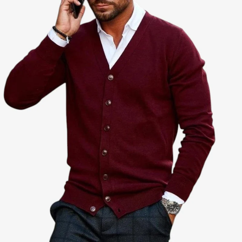 Cardigan homme manches longues col V boutonné
