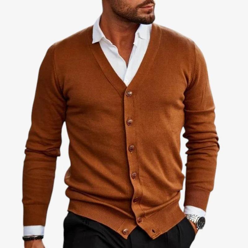 Cardigan homme manches longues col V boutonné