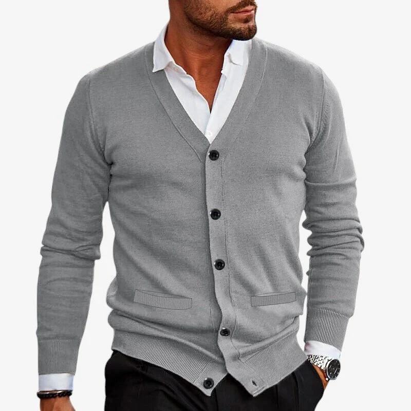 Cardigan homme manches longues col V boutonné