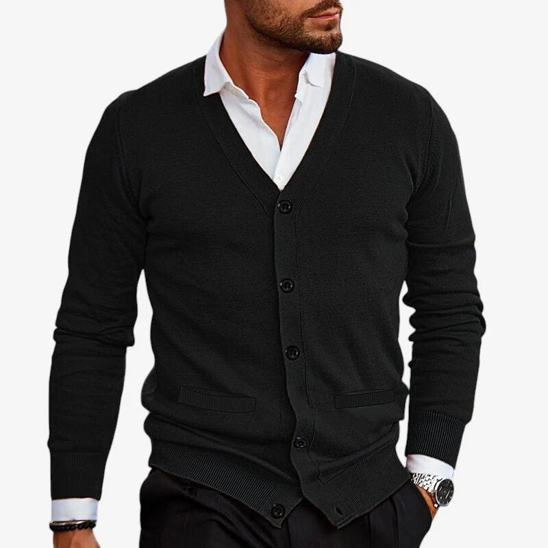 Cardigan homme manches longues col V boutonné