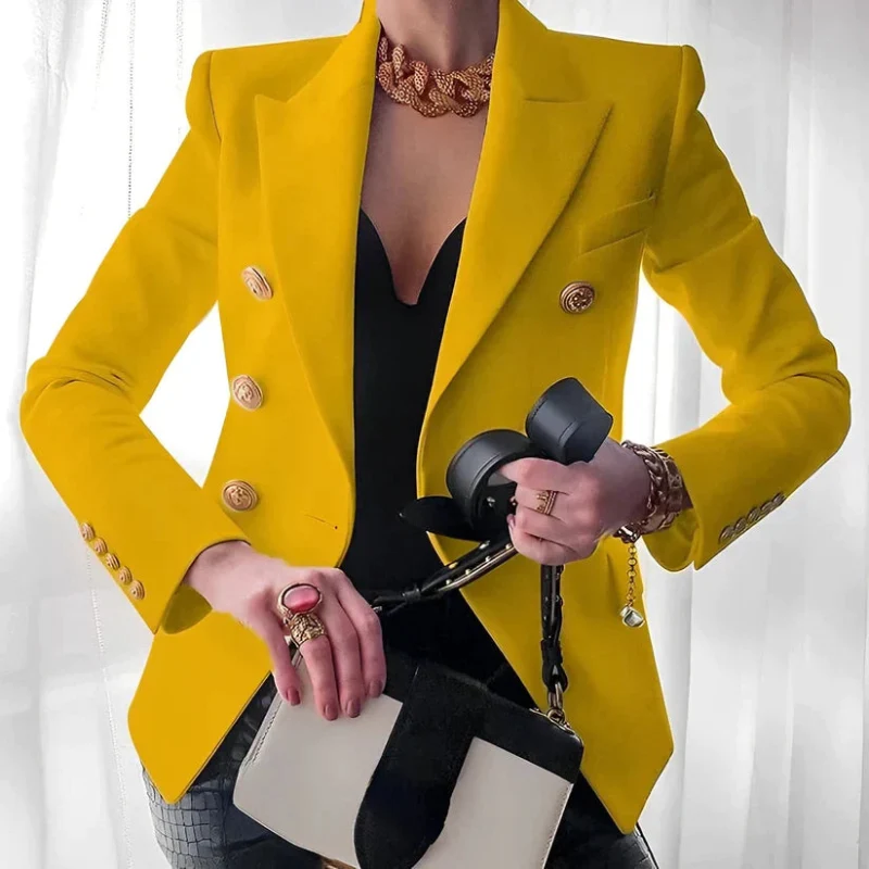 Blazer avec Épaules Structurées, Manches Longues et Fermeture Boutonnée