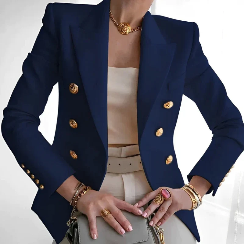 Blazer avec Épaules Structurées, Manches Longues et Fermeture Boutonnée
