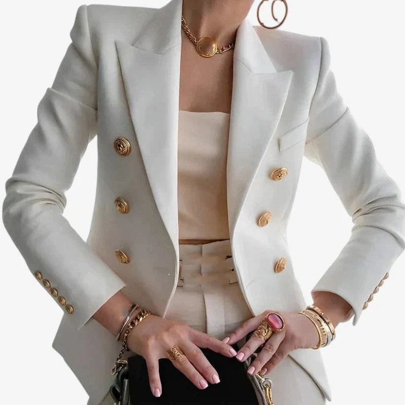 Blazer avec Épaules Structurées, Manches Longues et Fermeture Boutonnée