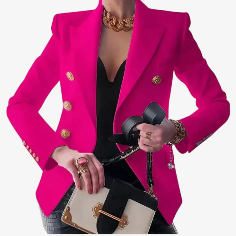Blazer avec Épaules Structurées, Manches Longues et Fermeture Boutonnée