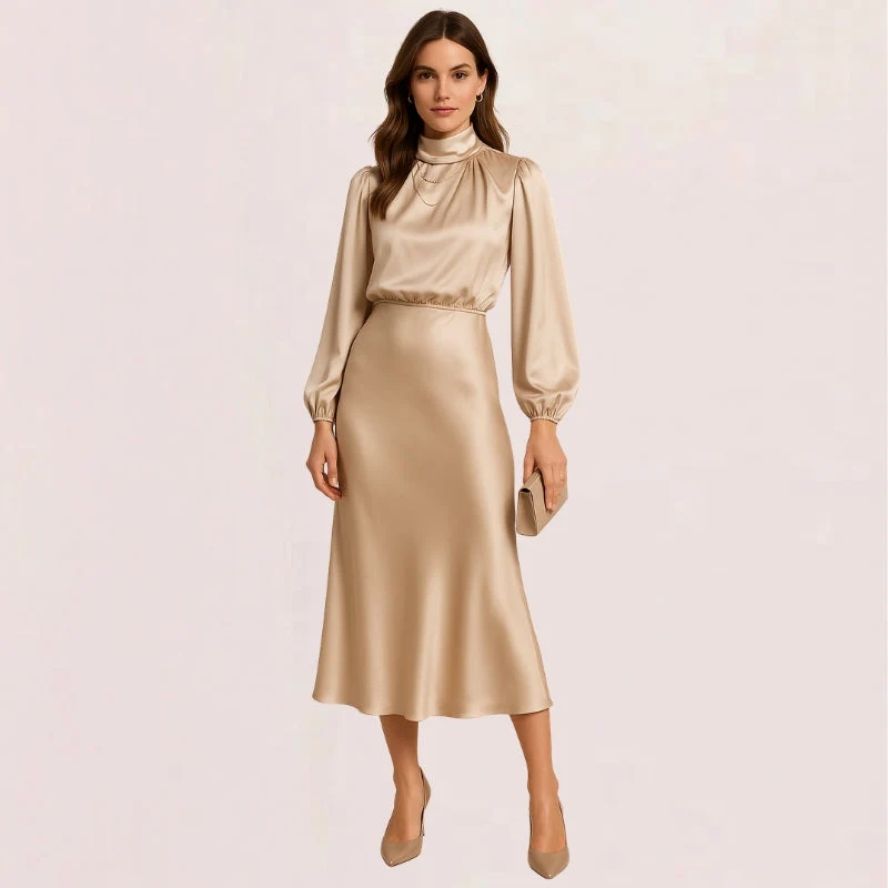 Robe portefeuille manches longues avec col montant