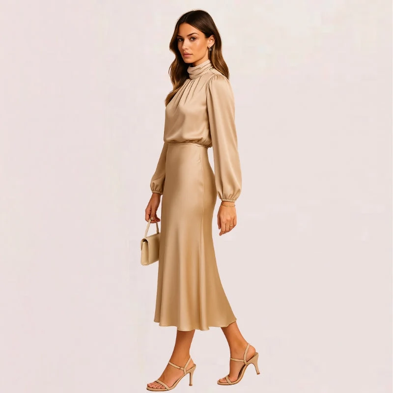 Robe portefeuille manches longues avec col montant