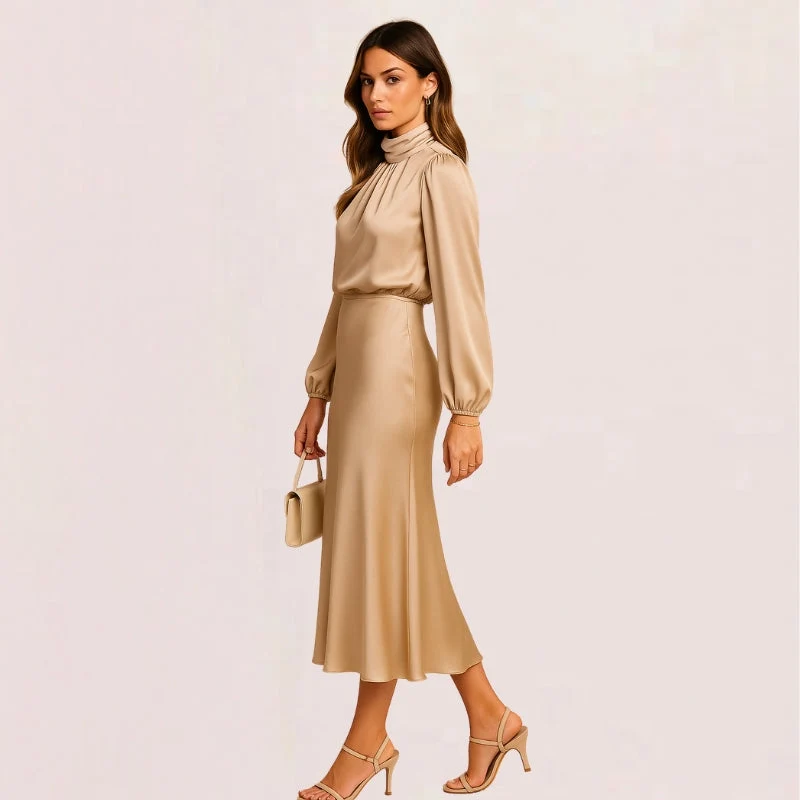 Robe portefeuille manches longues avec col montant
