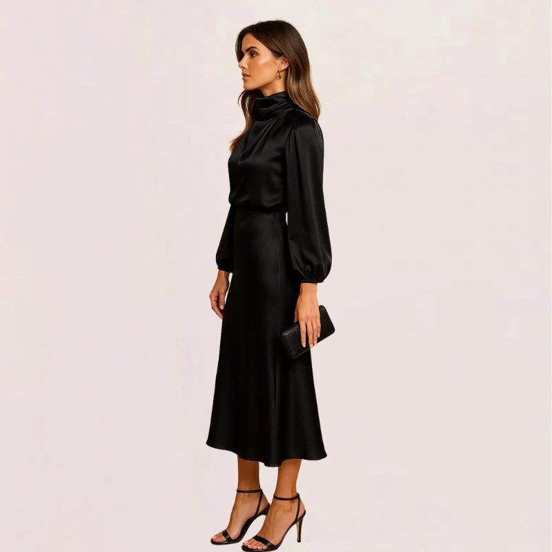 Robe portefeuille manches longues avec col montant