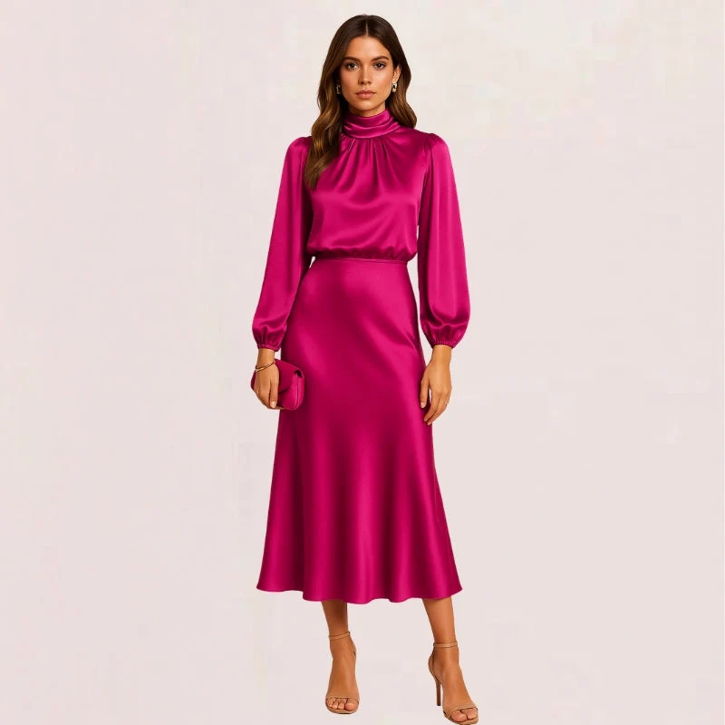 Robe portefeuille manches longues avec col montant