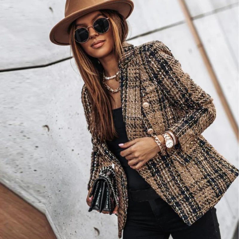 Blazer Ajusté à Manches Longues avec Fermeture Boutonnée et Poches
