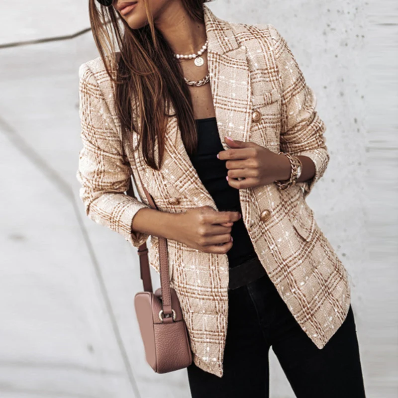 Blazer Ajusté à Manches Longues avec Fermeture Boutonnée et Poches