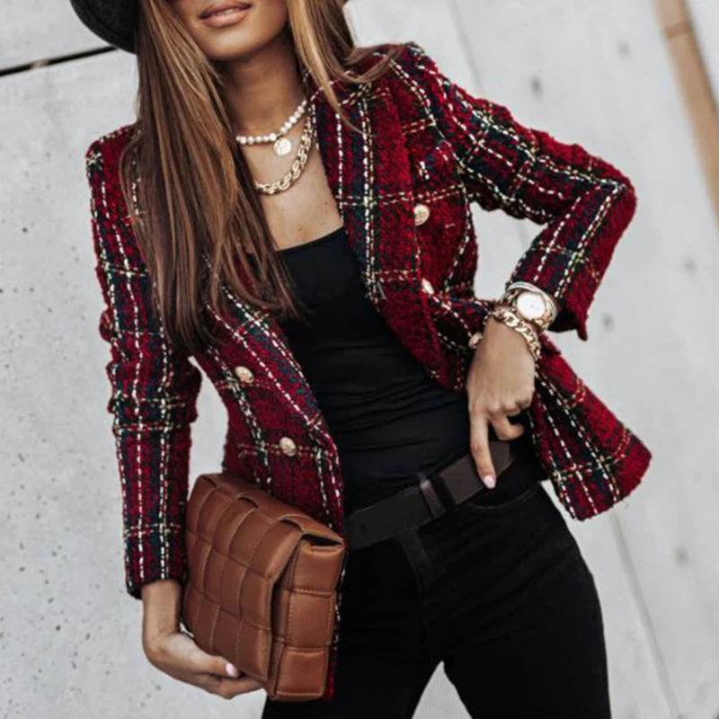 Blazer Ajusté à Manches Longues avec Fermeture Boutonnée et Poches
