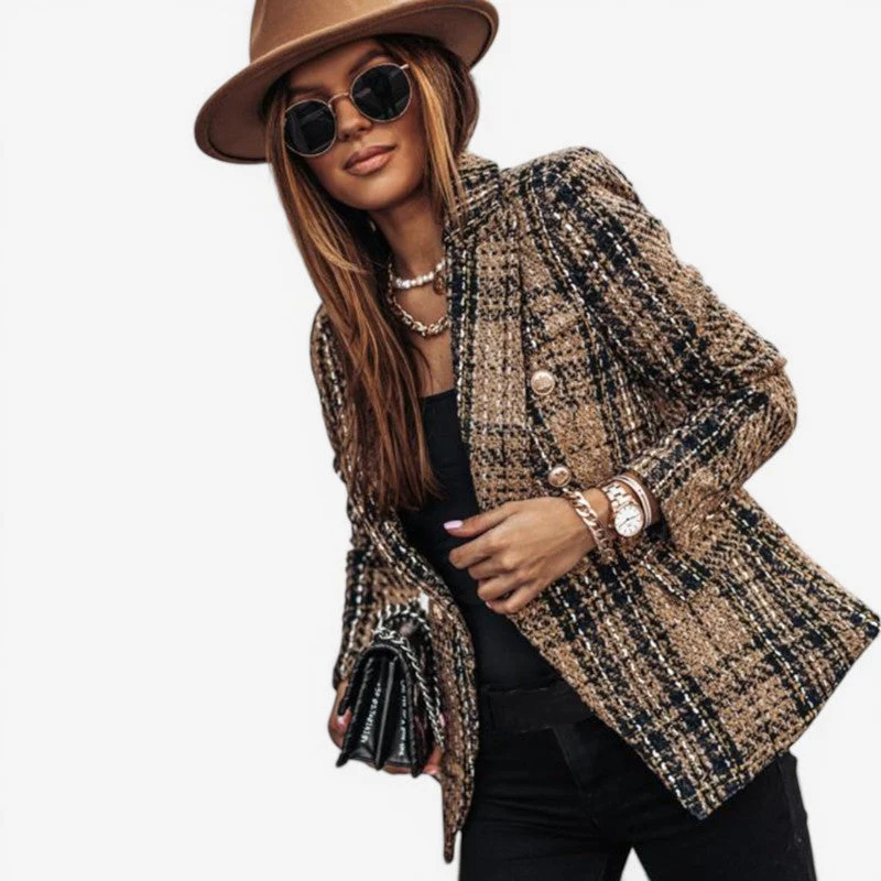 Blazer Ajusté à Manches Longues avec Fermeture Boutonnée et Poches