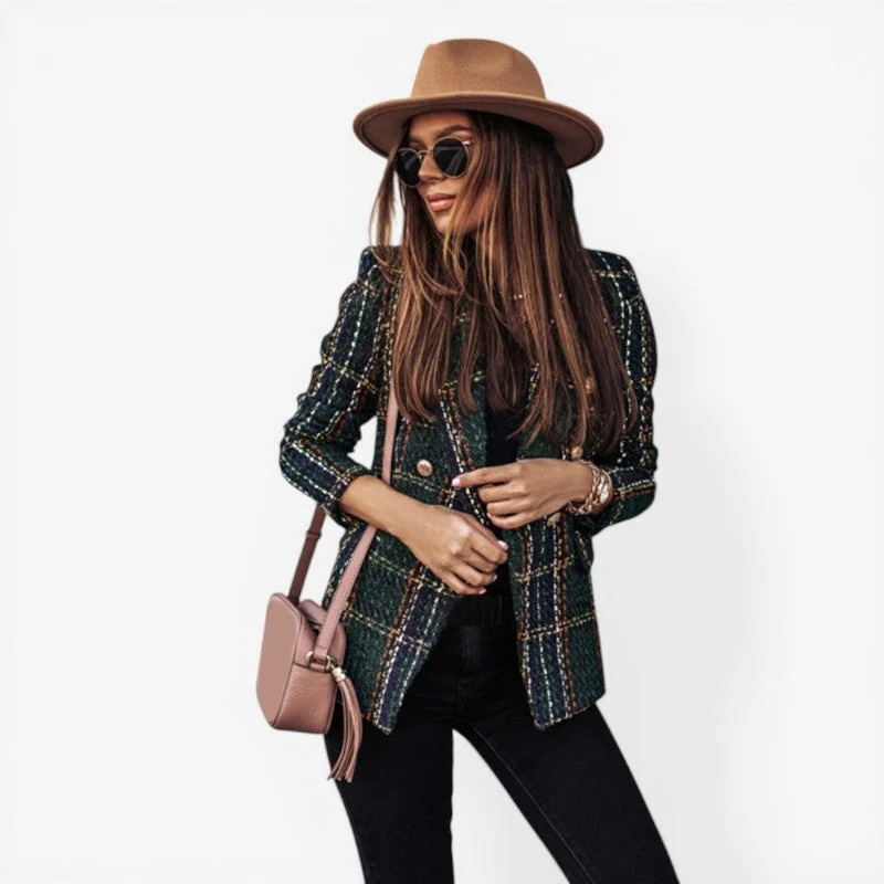 Blazer Ajusté à Manches Longues avec Fermeture Boutonnée et Poches
