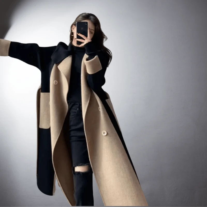 Manteau Droit à Manches Longues avec Col à Revers et Poches