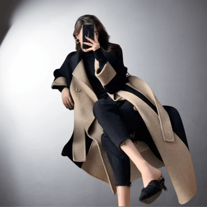 Manteau Droit à Manches Longues avec Col à Revers et Poches