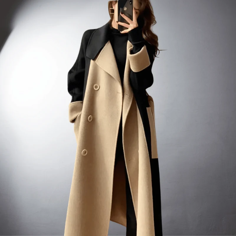 Manteau Droit à Manches Longues avec Col à Revers et Poches
