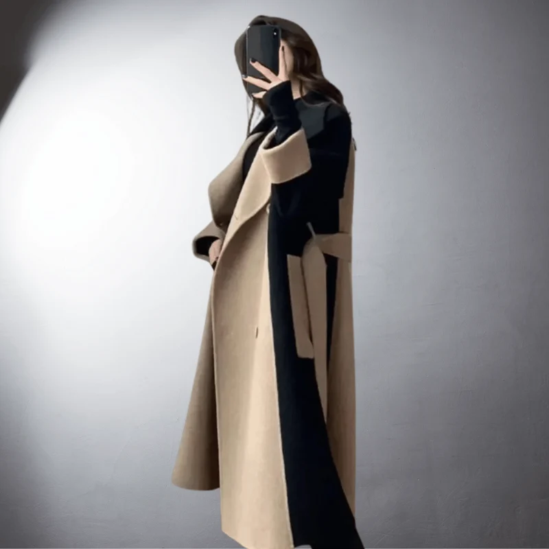 Manteau Droit à Manches Longues avec Col à Revers et Poches