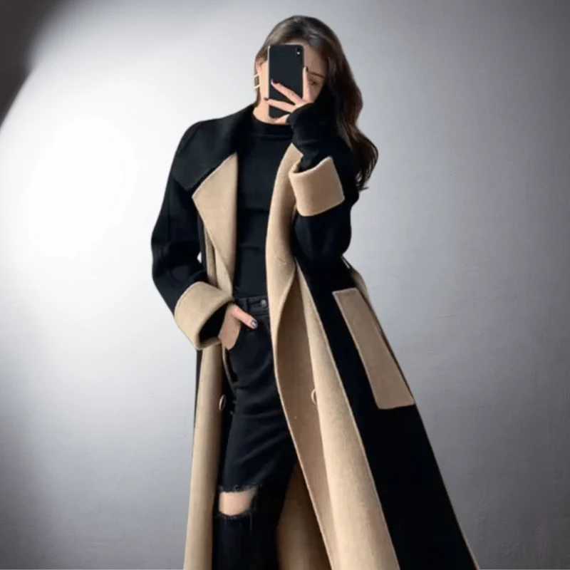 Manteau Droit à Manches Longues avec Col à Revers et Poches