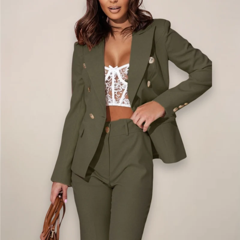 Ensemble tailleur femme blazer structuré + pantalon large