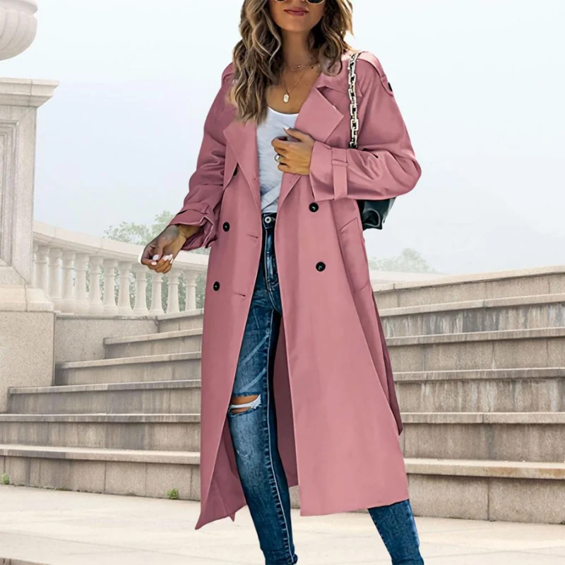 Trench coat femme manches longues col à revers