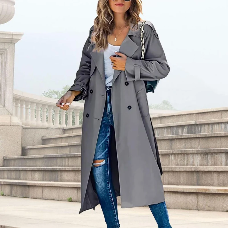 Trench coat femme manches longues col à revers