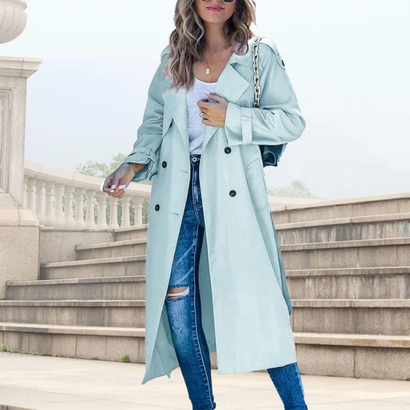 Trench coat femme manches longues col à revers
