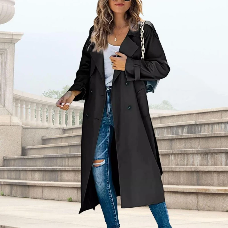 Trench coat femme manches longues col à revers