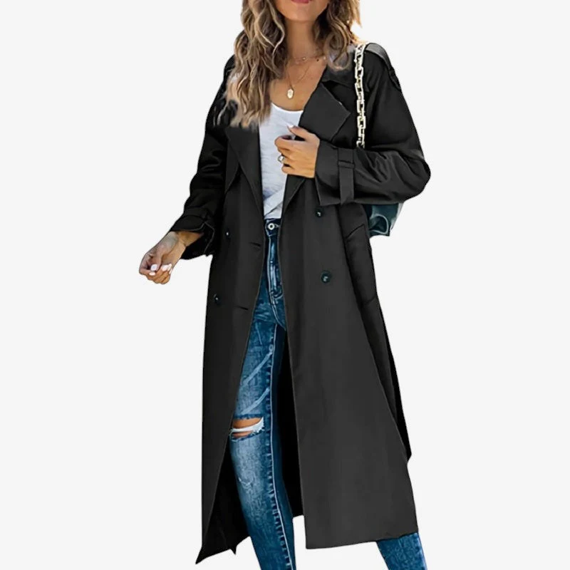 Trench coat femme manches longues col à revers