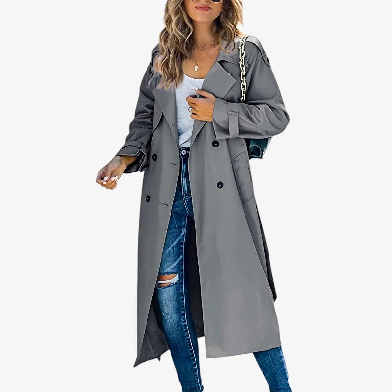 Trench coat femme manches longues col à revers
