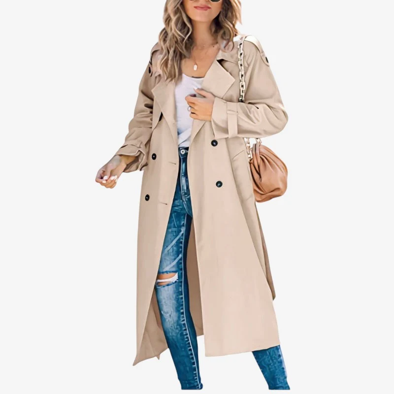 Trench coat femme manches longues col à revers