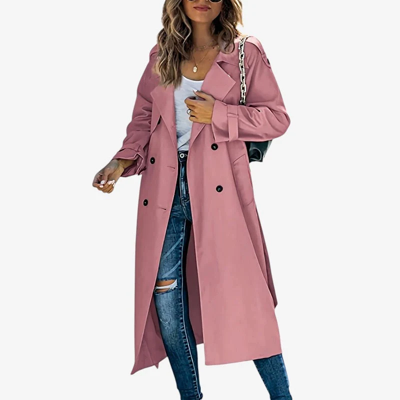 Trench coat femme manches longues col à revers