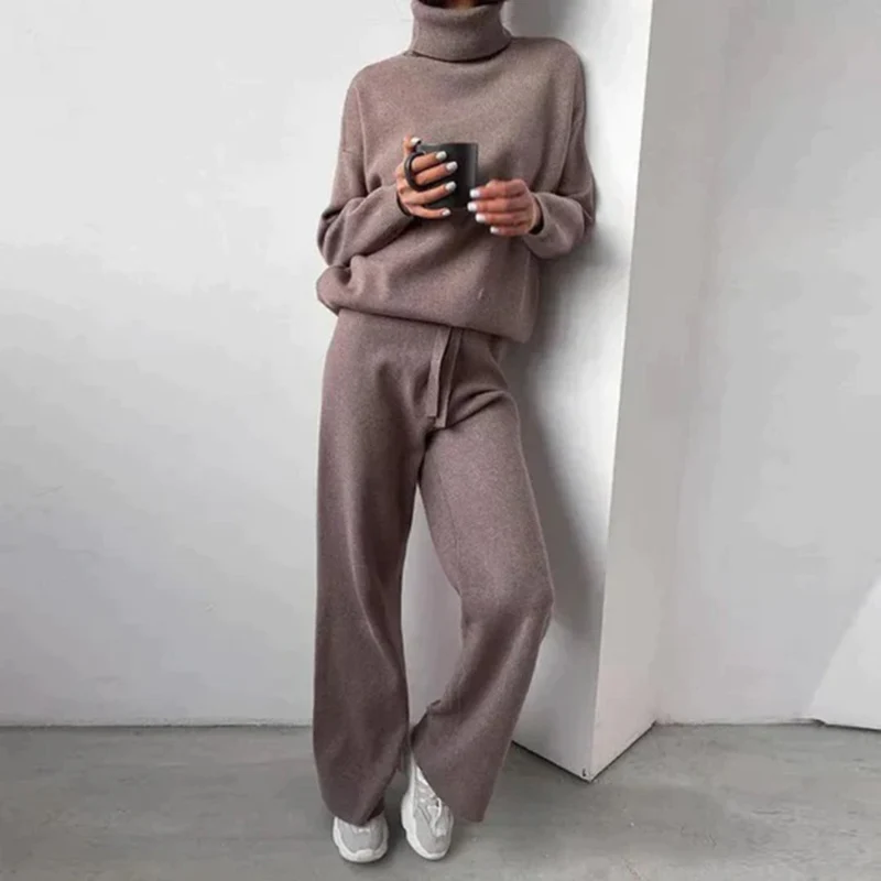 Ensemble femme 2 pièces pull col roulé + pantalon assorti