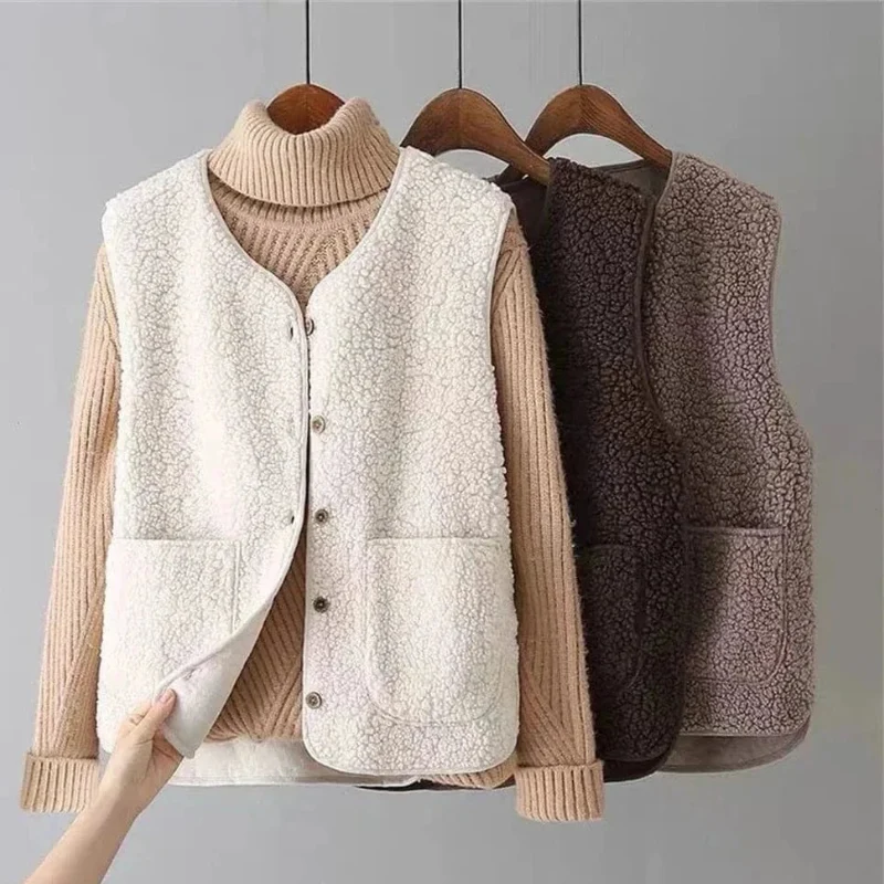 Gilet Sans Manches Boutonné avec Poches