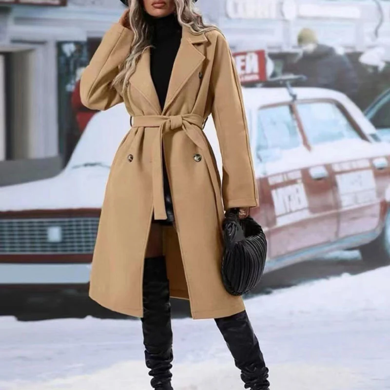 Manteau ceinturé femme manches longues