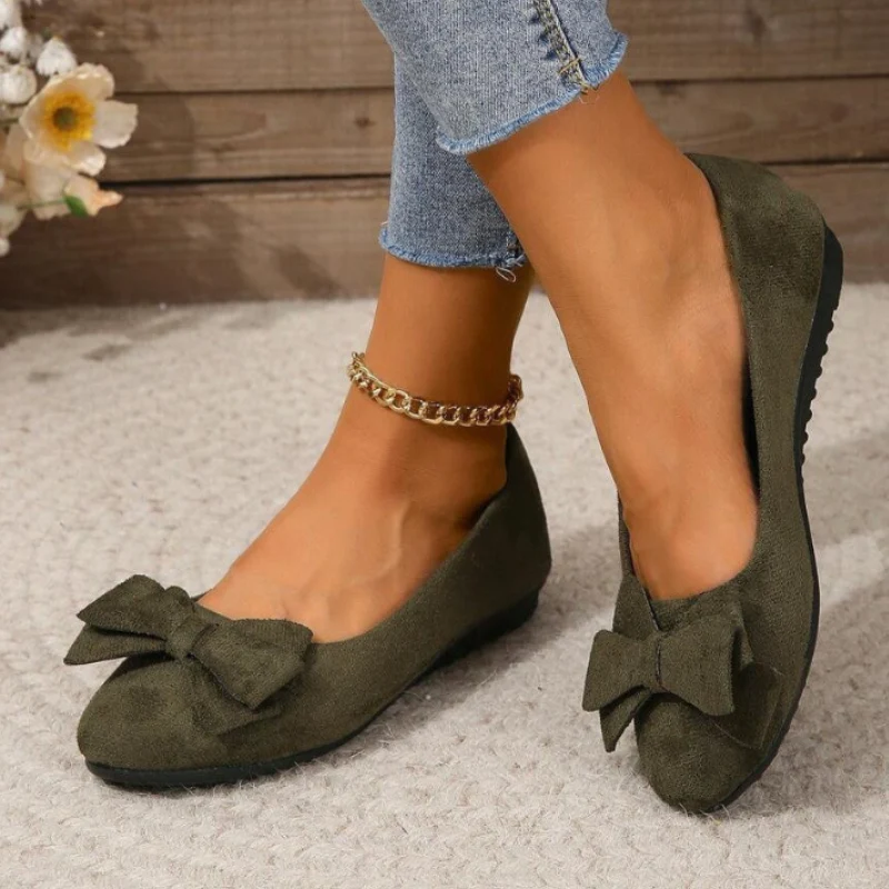 Ballerines femme à enfiler bout rond avec nœud