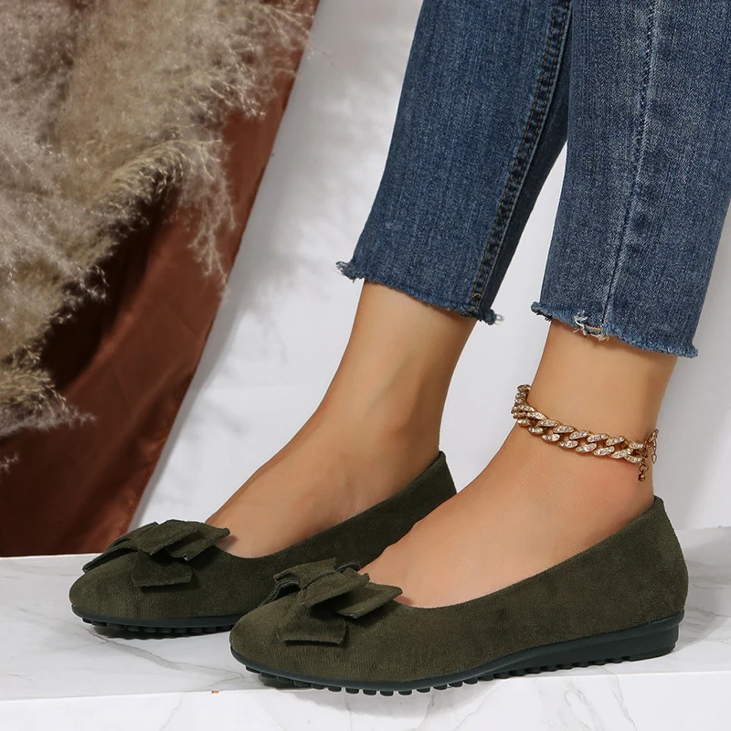 Ballerines femme à enfiler bout rond avec nœud