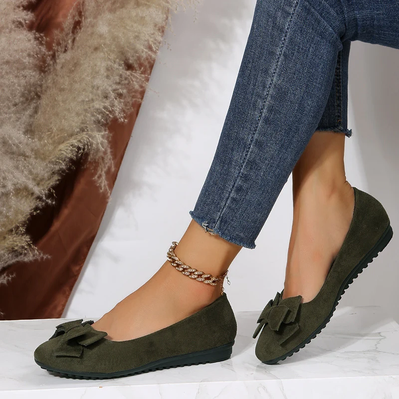 Ballerines femme à enfiler bout rond avec nœud