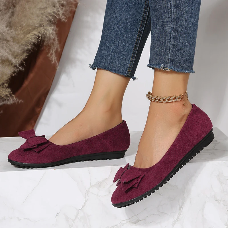 Ballerines femme à enfiler bout rond avec nœud
