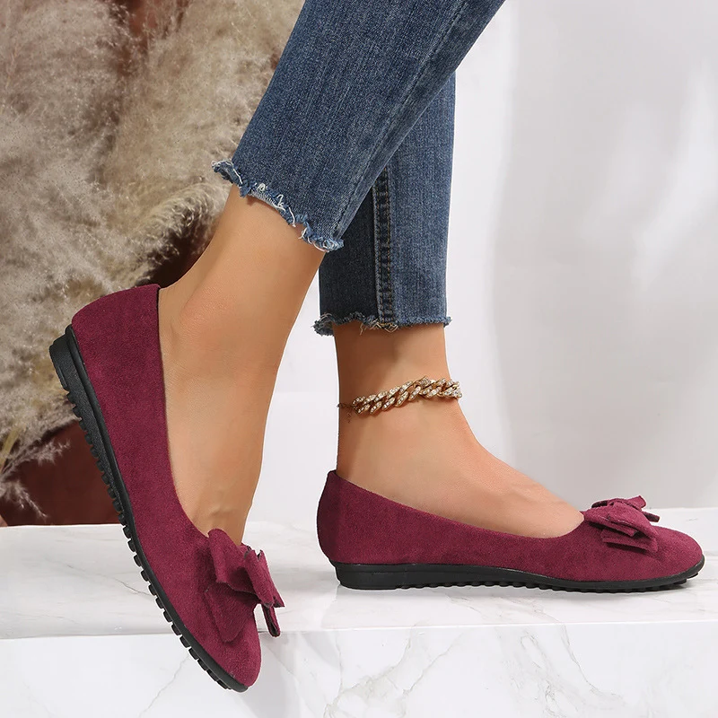 Ballerines femme à enfiler bout rond avec nœud