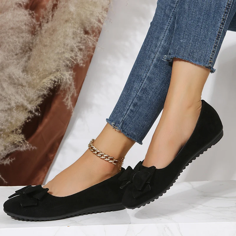 Ballerines femme à enfiler bout rond avec nœud