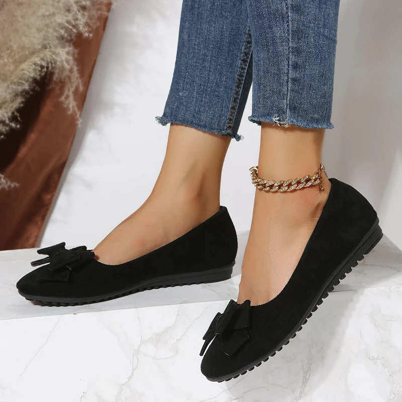 Ballerines femme à enfiler bout rond avec nœud