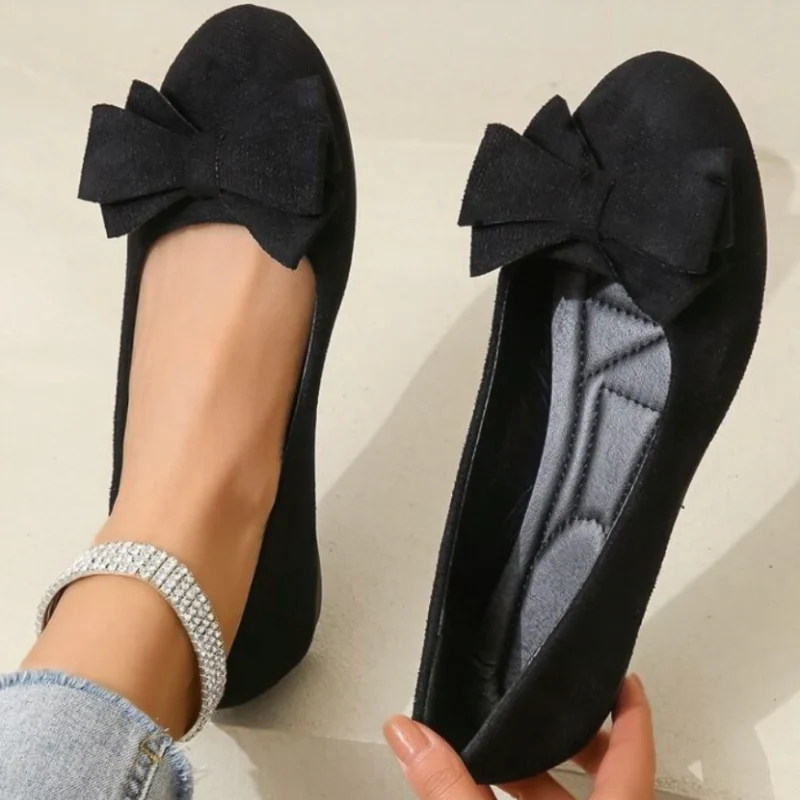 Ballerines femme à enfiler bout rond avec nœud