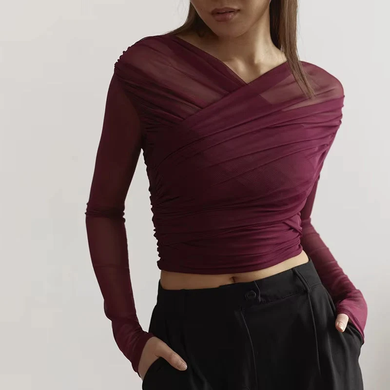 Crop top femme à manches longues