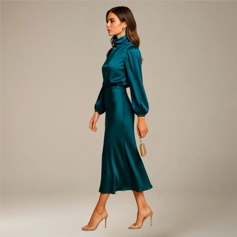 Robe midi col montant pour femmes